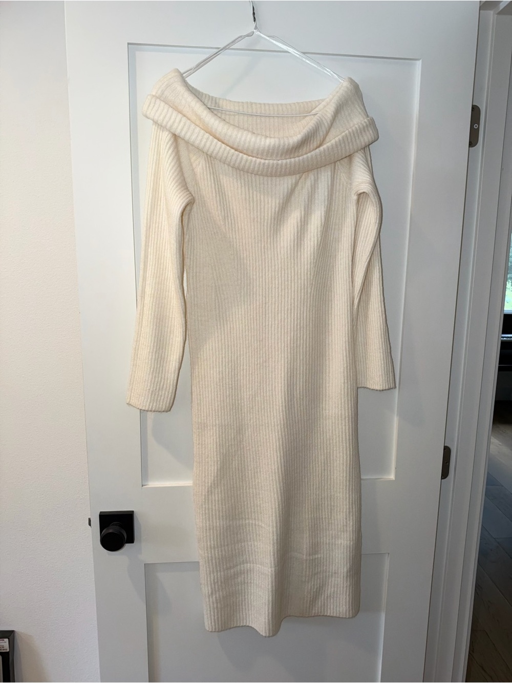 H&M Cream Off-the-Shoulder Ribbed Knit Dress